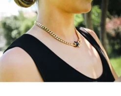 Collana pantera in bronzo dorato e smalto nero Unoaerre