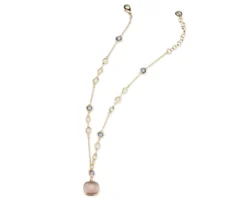 Collana sylvie ottone finitura oro con occhio di gatto cipria, cristalli rosa e ametista Sovrani