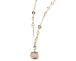 Collana sylvie ottone finitura oro con occhio di gatto cipria, cristalli rosa e ametista Sovrani