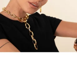 Collana triangoli in bronzo dorato con maglie ovali Unoaerre