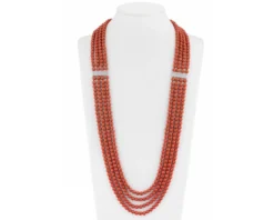 Collana unica ottone finitura rodiata con perle di maiorca rosse e zirconi Sovrani