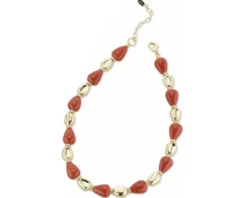 Collana unica ottone finitura oro con pasta di corallo rosso e zirconi Sovrani