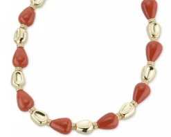 Collana unica ottone finitura oro con pasta di corallo rosso e zirconi Sovrani