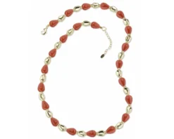 Collana unica ottone finitura oro con pasta di corallo rosso e zirconi Sovrani