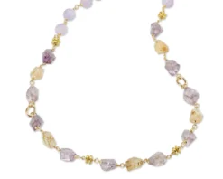 Collana violette ottone finitura dorata con ametista sasso, citrino sasso Sovrani