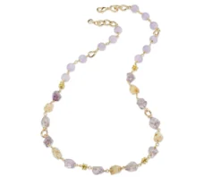 Collana violette ottone finitura dorata con ametista sasso, citrino sasso Sovrani