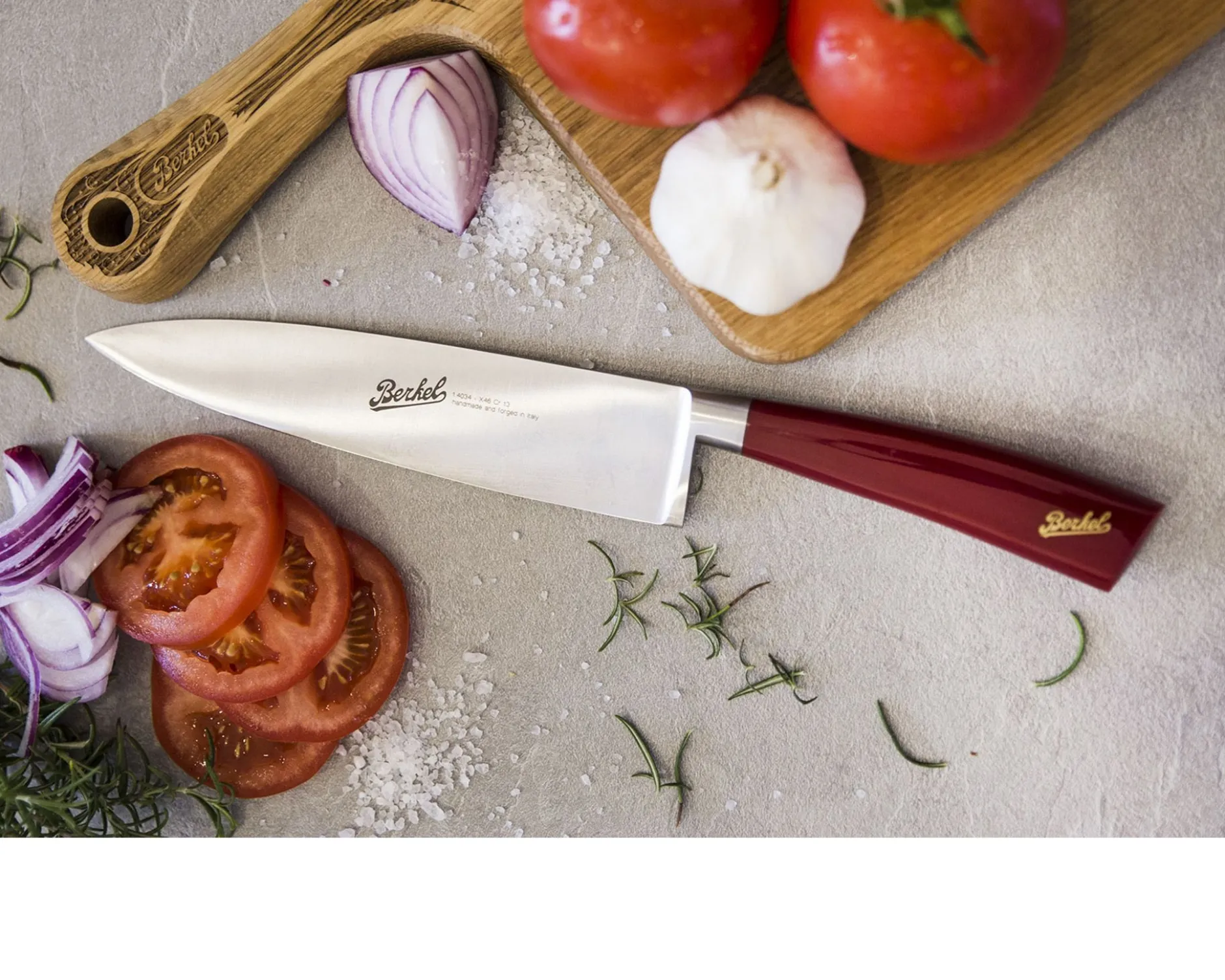 Coltello cucina elegance acciaio con manico rosso Berkel