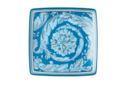 Coppa quadra piana barocco teal porcellana Versace