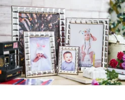 Cornice portafoto argento bilaminato con decorazione a blocchi Zanolli