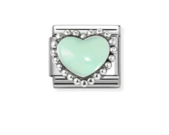 Cuore bombato verde composable acciaio argento e smalto Nomination