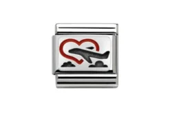 Cuore con aereo composable acciaio argento e smalto Nomination