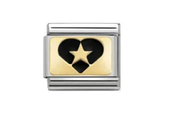 Cuore con stella nera composable acciaio oro e smalto Nomination