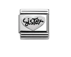 Cuore sister composable acciaio e argento Nomination