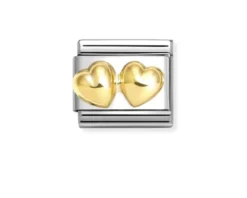 Doppio cuore bombato composable acciaio e oro Nomination