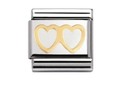 Doppio cuore composable acciaio e oro Nomination