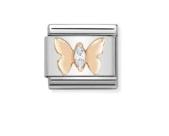 Farfalla composable acciaio oro rosa 375 e zirconi Nomination