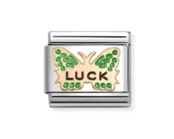 Farfalla verde luck composable acciaio e oro rosa Nomination