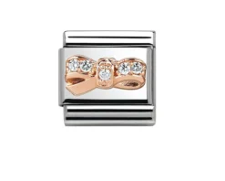 Fiocco composable acciaio oro rosa 375 e zirconi Nomination