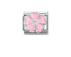 Fiore rosa composable acciaio argento e zirconi Nomination