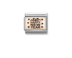 Happy new year composable acciaio oro rosa 375 e smalto Nomination