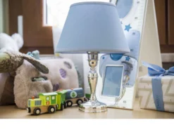 Lampada bimbo argento con paralume celeste Selezione zanolli