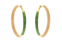 Orecchini a cerchio argento dorato champagne e verde Selezione zanolli