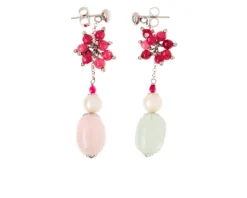 Orecchini argento con morganite, giada rosa e perle Luisa della salda