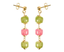 Orecchini argento dorato con agata e giada rosa/verde Selezione zanolli