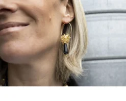 Orecchini argento dorato con citrino e agata nera Luisa della salda