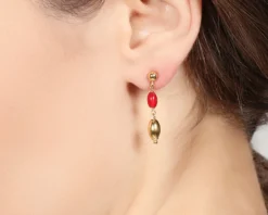 Orecchini boule argento dorato e corallo Unoaerre