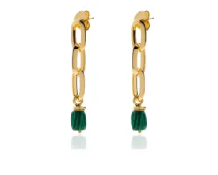 Orecchini pendenti essenza in bronzo dorato con malachite Unoaerre