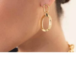 Orecchini triangoli in bronzo dorato con maglie ovali Unoaerre