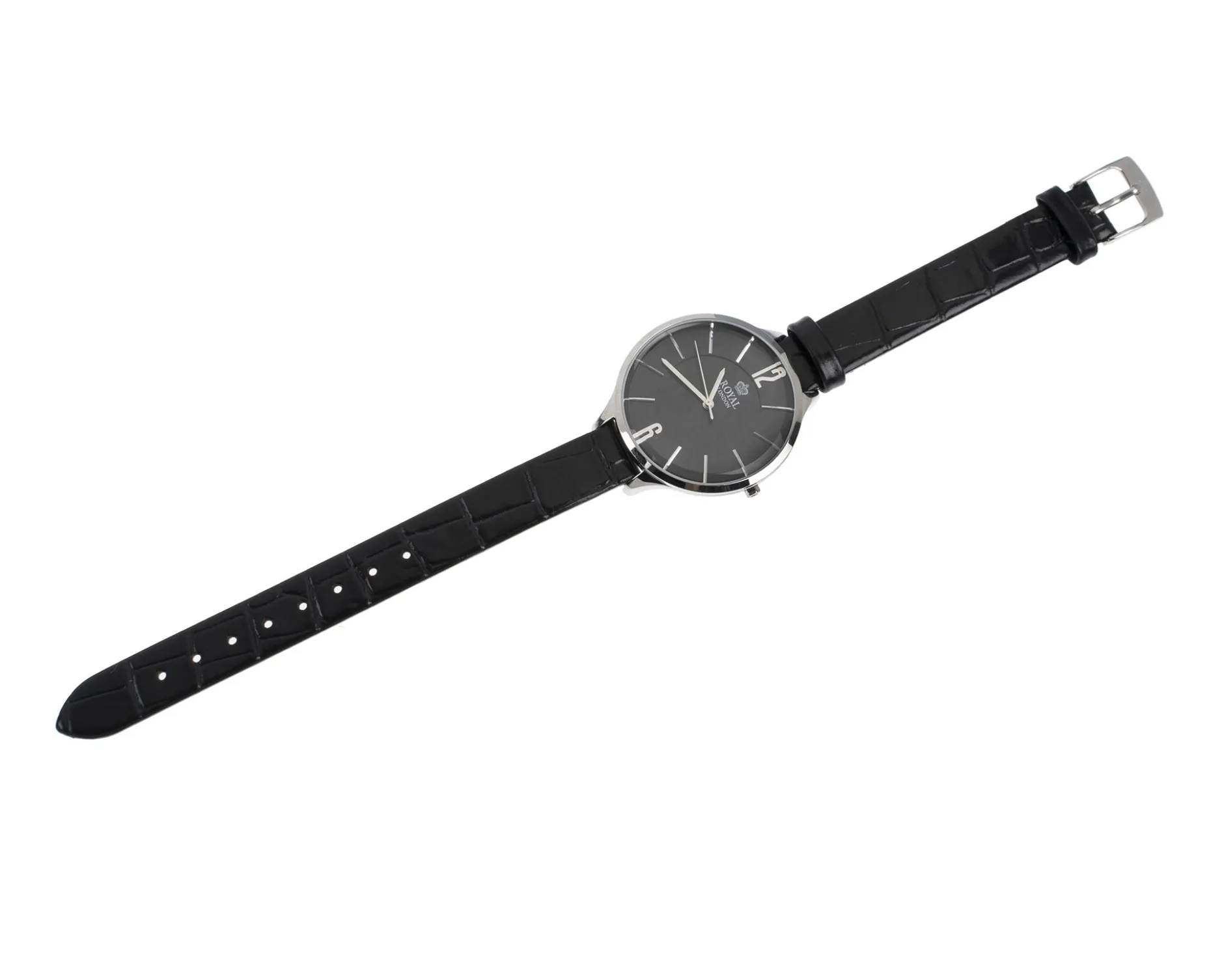 Orologio da polso donna acciaio con quadrante nero e cinturino in pelle Royal london