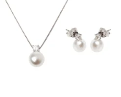 Parure collana e orecchini argento con shell pearl e cubic zirconia Sovrani
