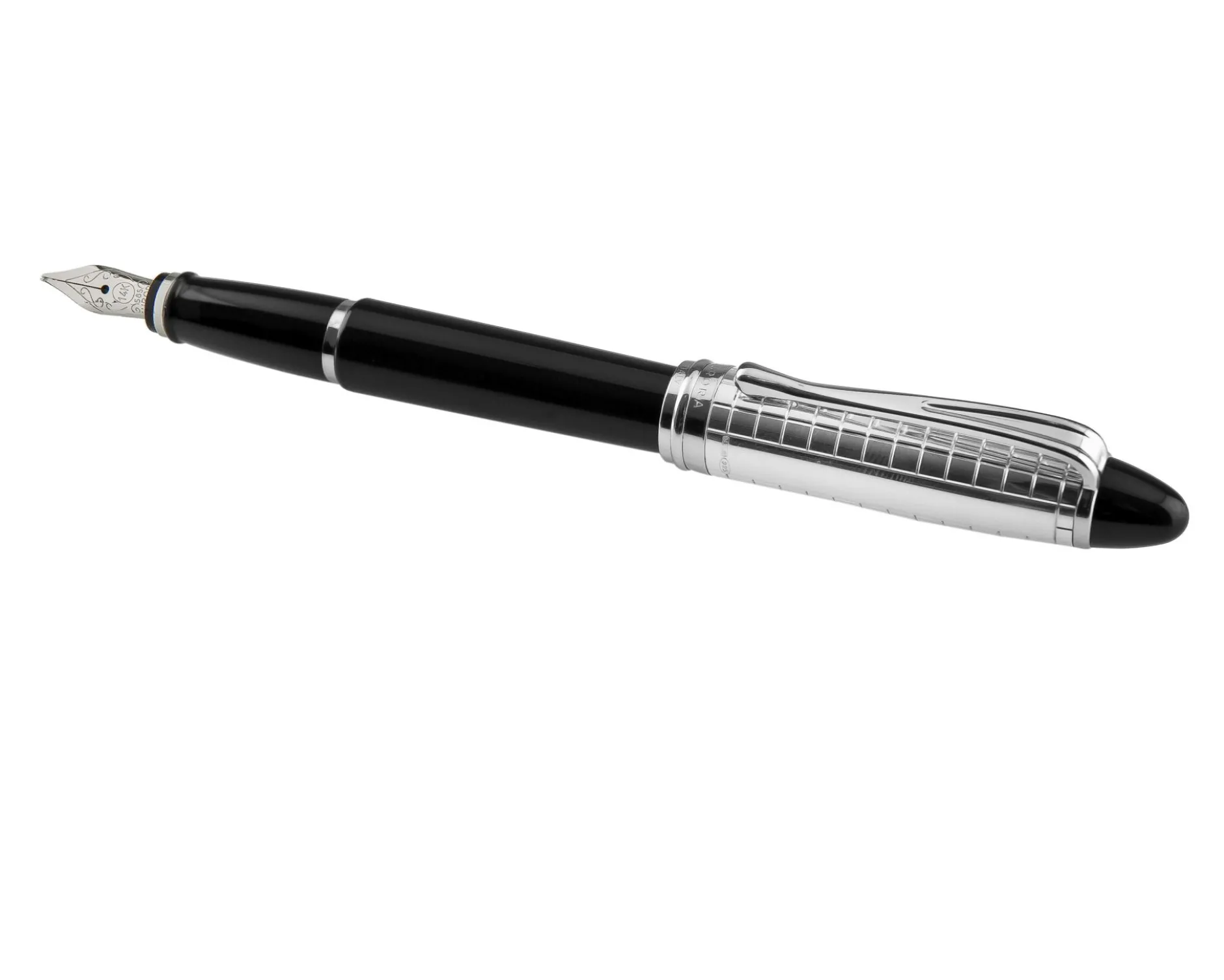 Penna stilografica ipsilon quadra argento nera Aurora