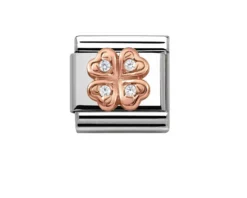 Quadrifoglio composable acciaio oro rosa 375 e zirconi Nomination