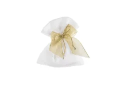 Sacchetto portaconfetti bianco con righe oro e con fiocco oro Selezione zanolli