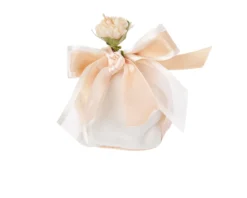 Sacchetto portaconfetti con fondo naturale e nastro rosa organza Selezione zanolli