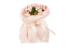 Sacchetto portaconfetti con pences rigatino salmone e nastro organza Selezione zanolli