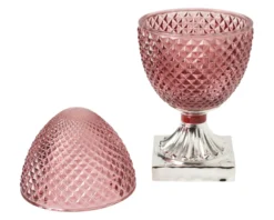 Scatola in vetro pigna burgundy e argento Selezione zanolli