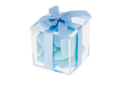Scatolina in plexiglass con confetti azzurri e nastro azzurro Selezione zanolli