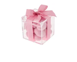Scatolina in plexiglass con tenerezze rosa e nastro rosa Selezione zanolli