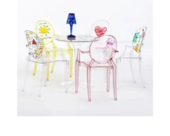 Sedia lou lou ghost trasparente con dinosauri Kartell