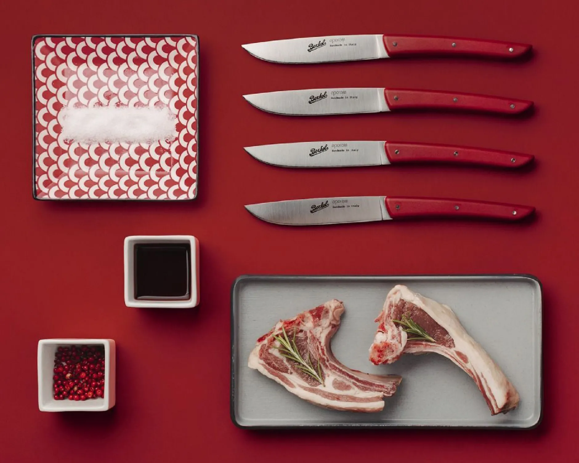 Set coltelli bistecca color acciaio rosso 4 pezzi Berkel