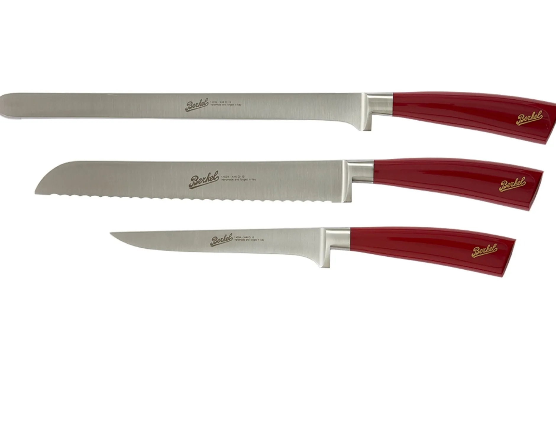 Set 3 pezzi prosciutto elegance acciaio con manico rosso Berkel
