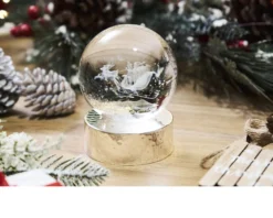 Sfera di cristallo babbo natale con incisione laser 3d e base in argento lucido Selezione zanolli
