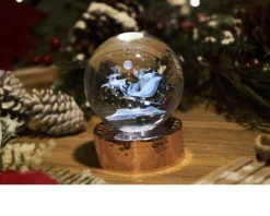 Sfera di cristallo babbo natale con incisione laser 3d e base in rame lucido Selezione zanolli