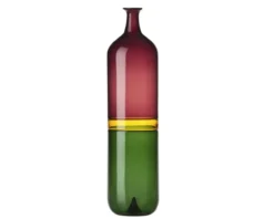 Vaso bolle vetro di murano verde mela, giallo e viola Venini