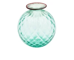 Vaso monofiore balloton vetro di murano verde menta con filo rosso Venini
