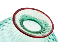 Vaso monofiore balloton vetro di murano verde menta con filo rosso Venini